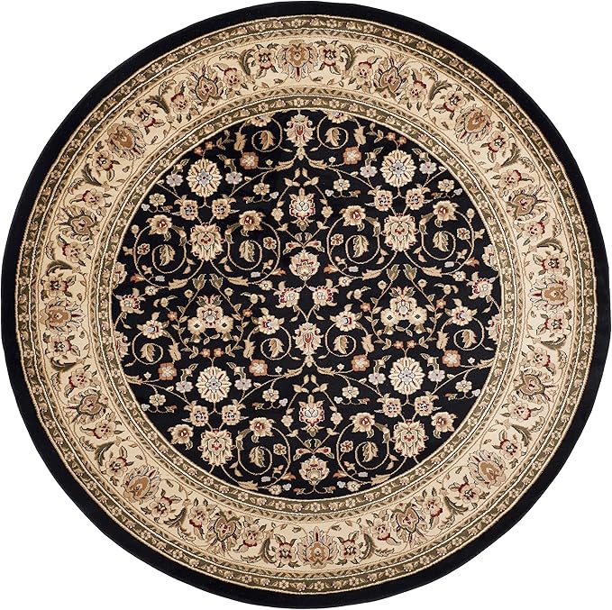 SAFAVIEH Lyndhurst Collection Area Rug - 8' Round, Black & Ivory, Traditional Oriental Design, Non-Shedding & Easy Care, Ideal for High Traffic Areas in Living Room, Bedroom (LNH316B)