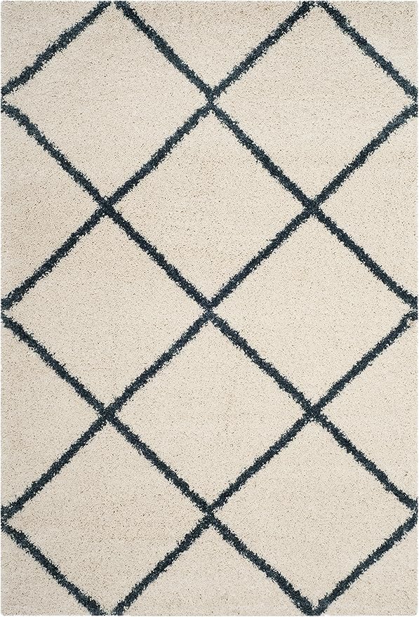 SAFAVIEH Hudson Shag Collection Area Rug - 5'3" x 7'6", Ivory & Slate Blue, Modern Trellis Design, Non-Shedding & Easy Care, 2-inch Thick Ideal for High Traffic Areas in Living Room, Bedroom (SGH281T)