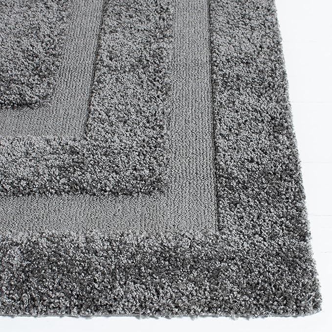 SAFAVIEH Florida Shag Collection Runner Rug - 2'3" x 10', Grey & Grey, Border Design, Non-Shedding & Easy Care, 1.2-inch Thick Ideal for High Traffic Areas in Living Room, Bedroom (SG454-8080)