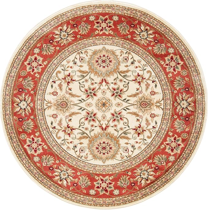 SAFAVIEH Lyndhurst Collection Area Rug - 3'3" Round, Ivory & Rust, Traditional Oriental Design, Non-Shedding & Easy Care, Ideal for High Traffic Areas in Living Room, Bedroom (LNH212R)