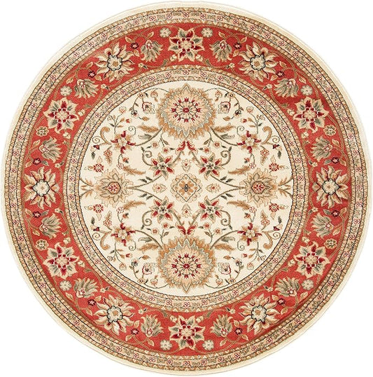 SAFAVIEH Lyndhurst Collection Area Rug - 3'3" Round, Ivory & Rust, Traditional Oriental Design, Non-Shedding & Easy Care, Ideal for High Traffic Areas in Living Room, Bedroom (LNH212R)