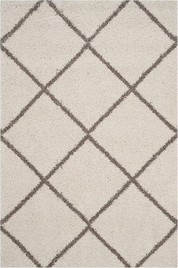 SAFAVIEH Hudson Shag Collection Area Rug - 5'3" x 7'6", Ivory & Beige, Modern Trellis Design, Non-Shedding & Easy Care, 2-inch Thick Ideal for High Traffic Areas in Living Room, Bedroom (SGH281D)