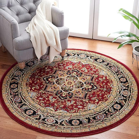 SAFAVIEH Lyndhurst Collection Area Rug - 3'3" Round, Red & Black, Traditional Oriental Design, Non-Shedding & Easy Care, Ideal for High Traffic Areas in Living Room, Bedroom (LNH330B)