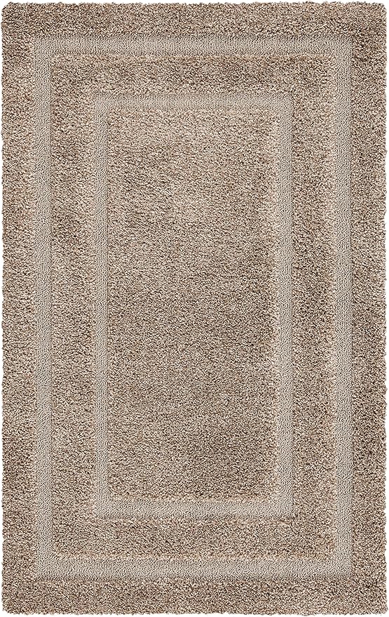 SAFAVIEH Area Rug 8x10 - Florida Shag Collection - Large - Beige & Beige, Border Design, Non-Shedding & Easy Cleaning, Plush Thick Pile, Ideal for Living Room, Bedroom, Dining Space (SG454-1313)