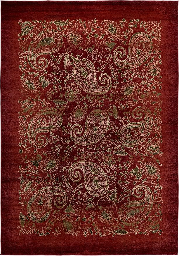 SAFAVIEH Lyndhurst Collection Area Rug - 8' x 11', Red & Multi, Traditional Paisley Design, Non-Shedding & Easy Care, Ideal for High Traffic Areas in Living Room, Bedroom (LNH224B)