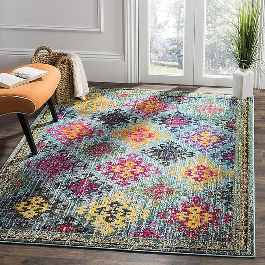 SAFAVIEH Monaco Collection Accent Rug - 3' x 5', Blue & Multi, Boho Diamond Trellis Design, Non-Shedding & Easy Care, Ideal for High Traffic Areas in Entryway, Living Room, Bedroom (MNC244N)