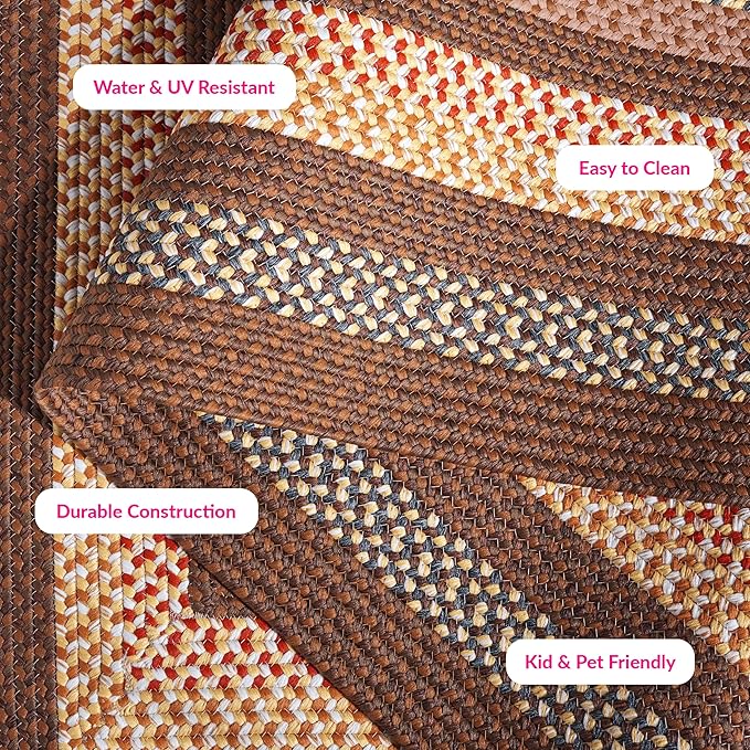 SAFAVIEH Washable Rug Outdoor Braided Collection - 5' Square, Brown & Light Brown, Handmade & Reversible, Non-Shedding & Easy to Clean, Ideal for Patio, Backyard, Mudroom (BRD313T)
