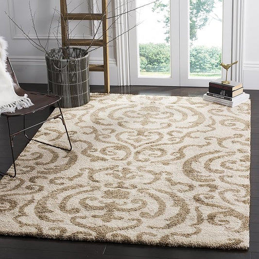 SAFAVIEH Florida Shag Collection Accent Rug - 3'3" x 5'3", Cream & Beige, Design, Non-Shedding & Easy Care, 1.2-inch Thick Ideal for High Traffic Areas in Foyer, Living Room, Bedroom (SG462-1113)