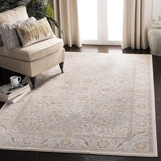 SAFAVIEH Isabella Collection Area Rug - 6'7" x 9', Cream & Beige, Oriental Design, Non-Shedding & Easy Care, Ideal for High Traffic Areas in Living Room, Bedroom (ISA912A)