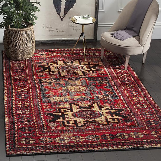 SAFAVIEH Vintage Hamadan Collection Area Rug - 3' Square, Red & Multi, Oriental Traditional Persian Design, Non-Shedding & Easy Care, Ideal for High Traffic Areas in Living Room, Bedroom (VTH213A)