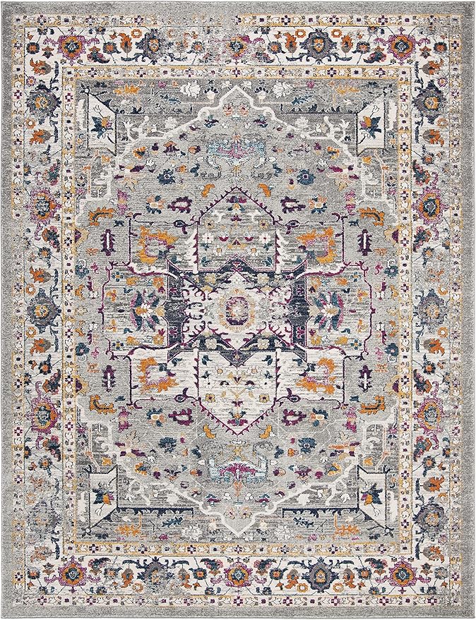 SAFAVIEH Evoke Collection 8' x 10' Grey/Grey EVK275H Oriental Medallion Distressed Non-Shedding Living Room Bedroom Dining Home Office Area Rug