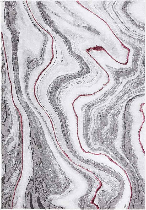 SAFAVIEH Craft Collection Area Rug - 6'7" x 9', Grey & Wine, Modern Abstract Marble Pattern Design, Non-Shedding & Easy Care, Ideal for High Traffic Areas in Living Room, Bedroom (CFT819S)