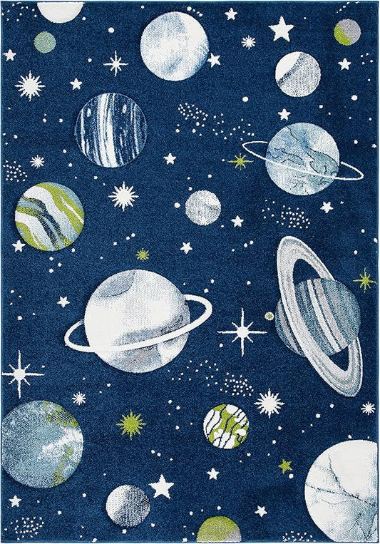 SAFAVIEH Carousel Kids Collection Accent Rug - 2' x 3', Navy & Ivory, Non-Shedding & Easy Care, Ideal for High Traffic Areas for Boys & Girls in Playroom, Nursery, Bedroom (CRK103N)