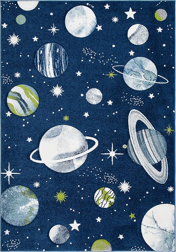 SAFAVIEH Carousel Kids Collection Area Rug - 5'3" x 7'6", Navy & Ivory, Non-Shedding & Easy Care, Ideal for High Traffic Areas for Boys & Girls in Playroom, Nursery, Bedroom (CRK103N)