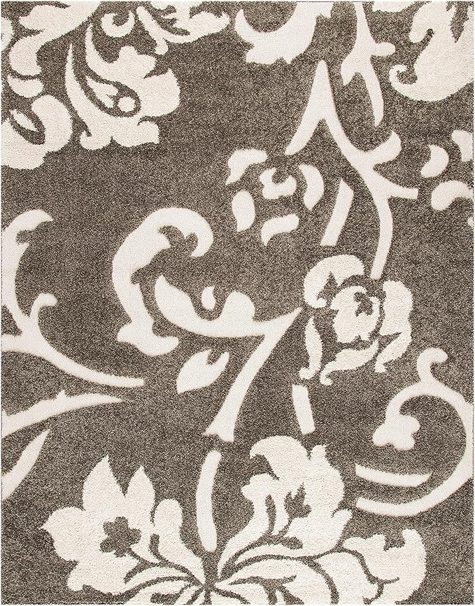 SAFAVIEH Area Rug 8x10 - Florida Shag Collection - Large - Smoke & Beige, Floral Design, Non-Shedding & Easy Cleaning, Plush Thick Pile, Ideal for Living Room, Bedroom, Dining Space (SG458-7913)