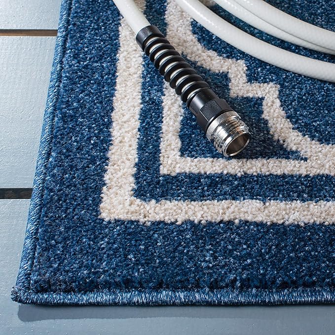 SAFAVIEH Amherst Collection Accent Rug - 2'3" x 5', Navy & Beige, Moroccan Trellis Design, Non-Shedding & Easy Care, Ideal for High Traffic Areas in Entryway, Living Room, Bedroom (AMT422P)