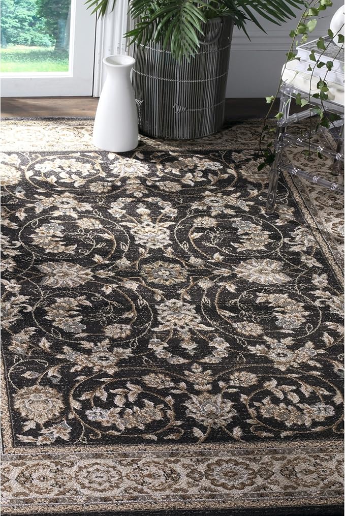 SAFAVIEH Lyndhurst Collection Accent Rug - 4' x 6', Anthracite & Cream, Traditional Oriental Design, Non-Shedding & Easy Care, Ideal for High Traffic Areas in Entryway, Living Room, Bedroom (LNH340D)
