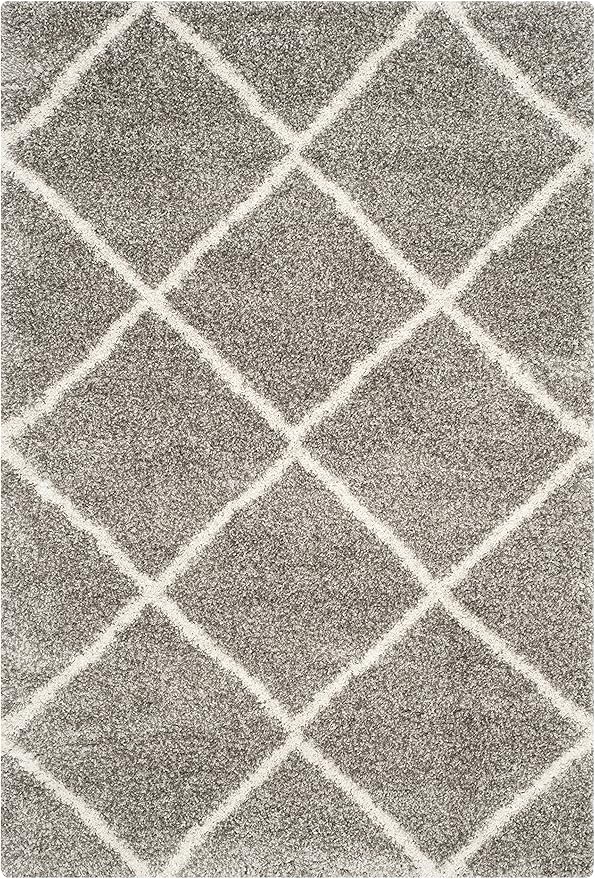SAFAVIEH Hudson Shag Collection Area Rug - 5'3" x 7'6", Grey & Ivory, Modern Trellis Design, Non-Shedding & Easy Care, 2-inch Thick Ideal for High Traffic Areas in Living Room, Bedroom (SGH281B)