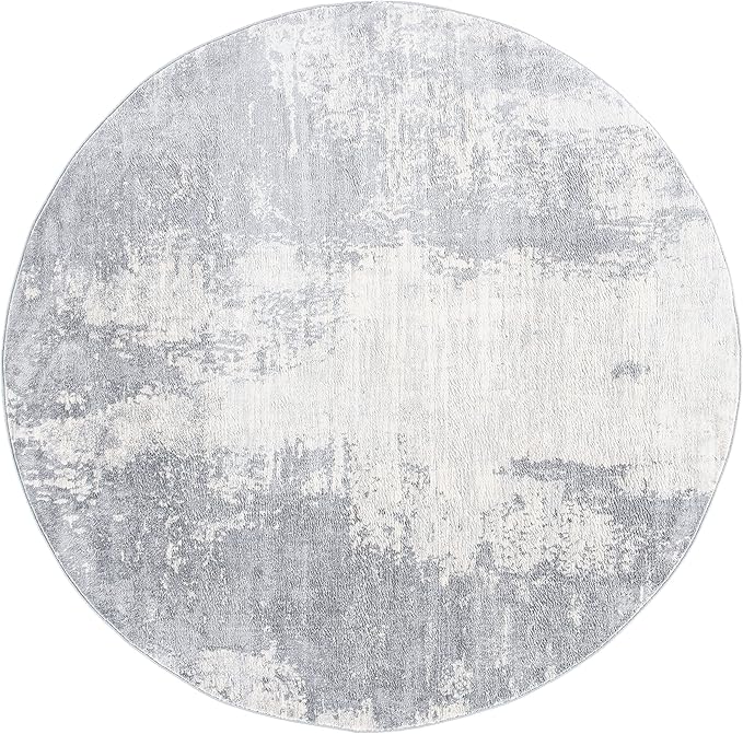 SAFAVIEH Jasper Collection Area Rug - 5' Round, Light Grey & Ivory, Modern Abstract Design, Non-Shedding & Easy Care, Ideal for High Traffic Areas in Living Room, Bedroom (JSP101F)