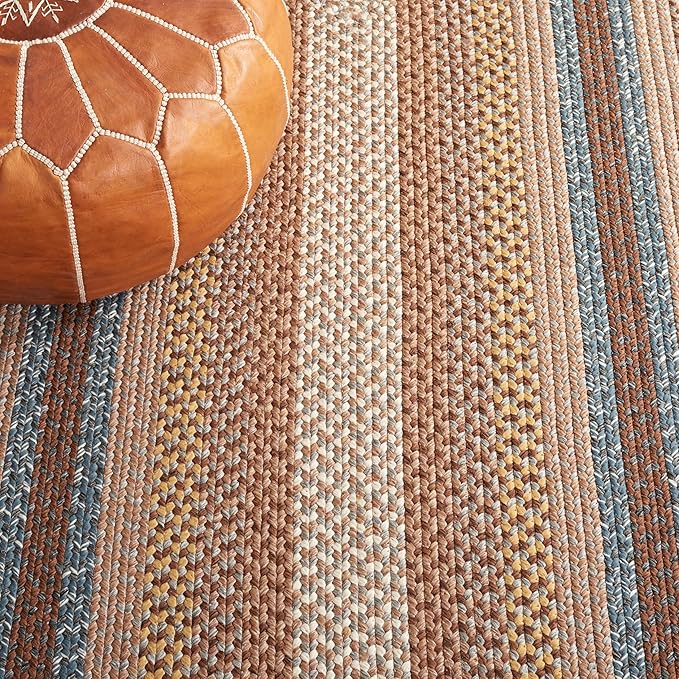 SAFAVIEH Washable Rug Outdoor Braided Collection - 7'x 10', Brown & Multi, Handmade & Reversible, Non-Shedding & Easy to Clean, Ideal for Patio, Backyard, Mudroom (BRD313A)