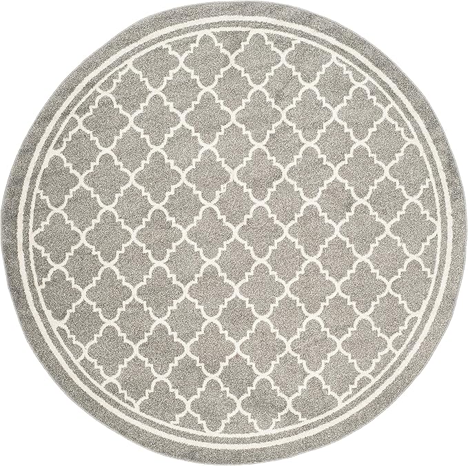 SAFAVIEH Amherst Collection 8' Round Dark Grey/Beige AMT422R Moroccan Trellis Non-Shedding Living Room Bedroom Area Rug