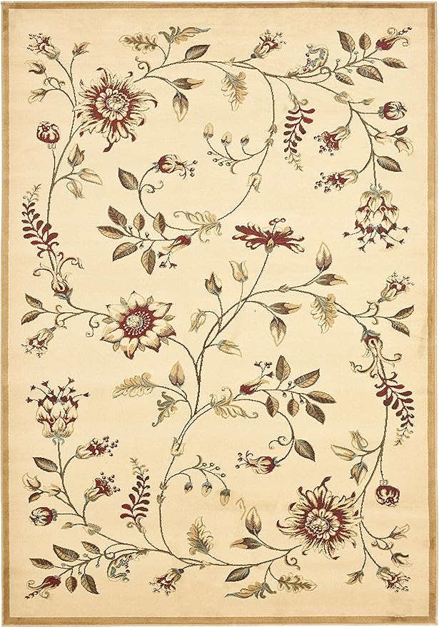 SAFAVIEH Lyndhurst Collection Area Rug - 5'3" x 7'6", Ivory & Multi, Traditional Floral Design, Non-Shedding & Easy Care, Ideal for High Traffic Areas in Living Room, Bedroom (LNH552-1291)