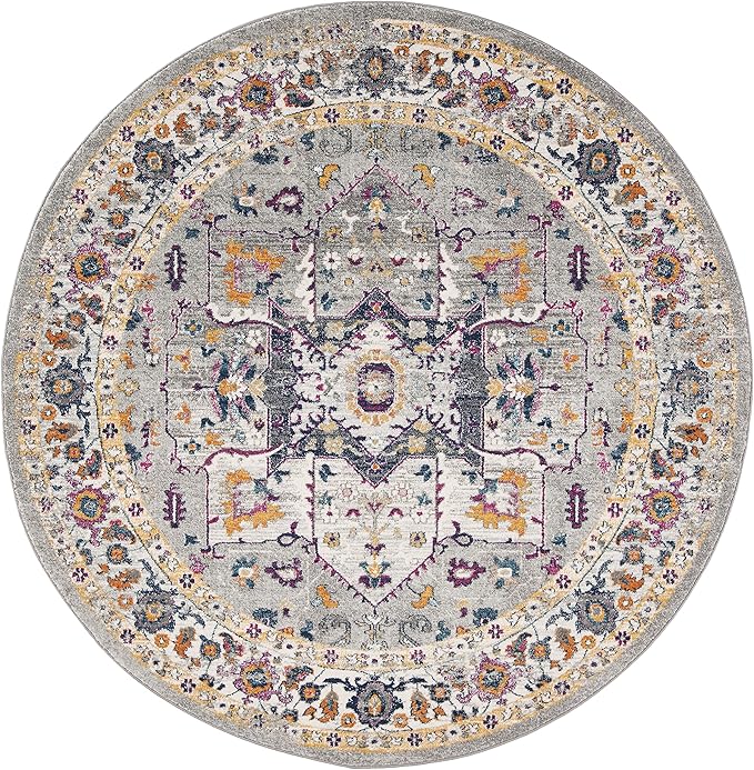 SAFAVIEH Evoke Collection 6'7" Round Grey/Grey EVK275H Oriental Medallion Distressed Non-Shedding Dining Room Entryway Foyer Living Room Bedroom Area Rug