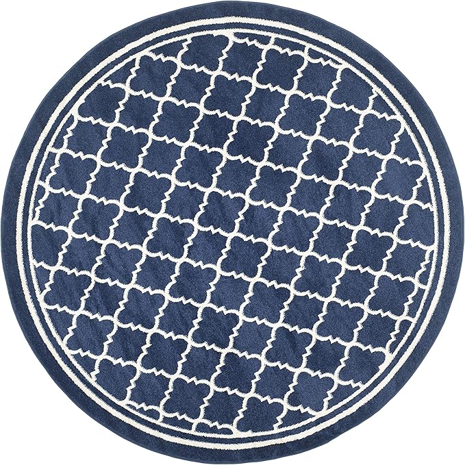 SAFAVIEH Amherst Collection 3' Round Navy/Beige AMT422P Moroccan Trellis Non-Shedding Living Room Bedroom Area Rug