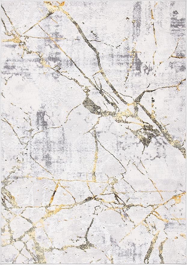 SAFAVIEH Amelia Collection Area Rug - 6' x 9', Grey & Gold, Modern Abstract Design, Non-Shedding & Easy Care, Ideal for High Traffic Areas in Living Room, Bedroom (ALA293G)