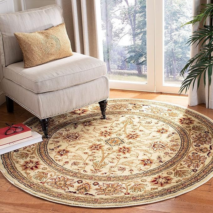 SAFAVIEH Lyndhurst Collection Area Rug - 6' Round, Ivory & Ivory, Traditional Oriental Design, Non-Shedding & Easy Care, Ideal for High Traffic Areas in Living Room, Bedroom (LNH212L)