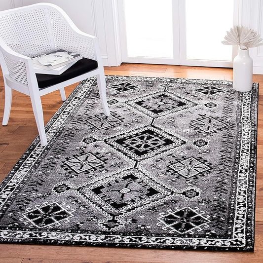 SAFAVIEH Vintage Hamadan Collection Accent Rug - 2'7" x 5', Grey & Black, Oriental Distressed Design, Non-Shedding & Easy Care, Ideal for High Traffic Areas in Entryway, Living Room, Bedroom (VTH293F)