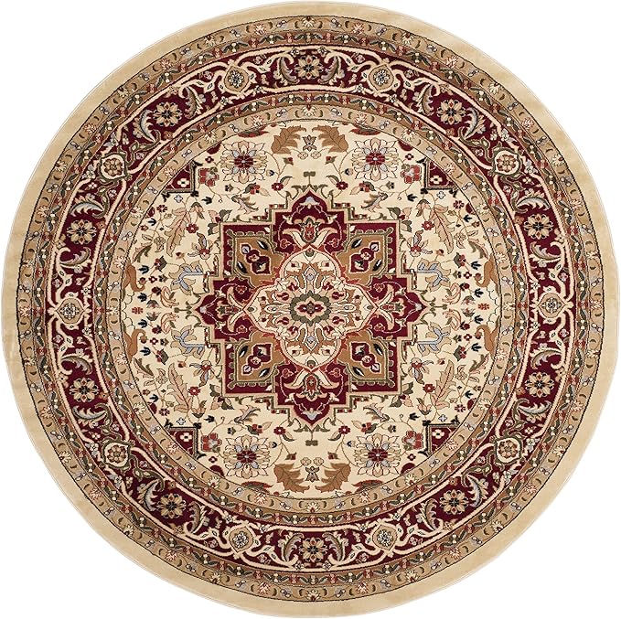 SAFAVIEH Lyndhurst Collection 8' Round Ivory/Red LNH330A Traditional Oriental Non-Shedding Dining Room Entryway Foyer Living Room Bedroom Area Rug