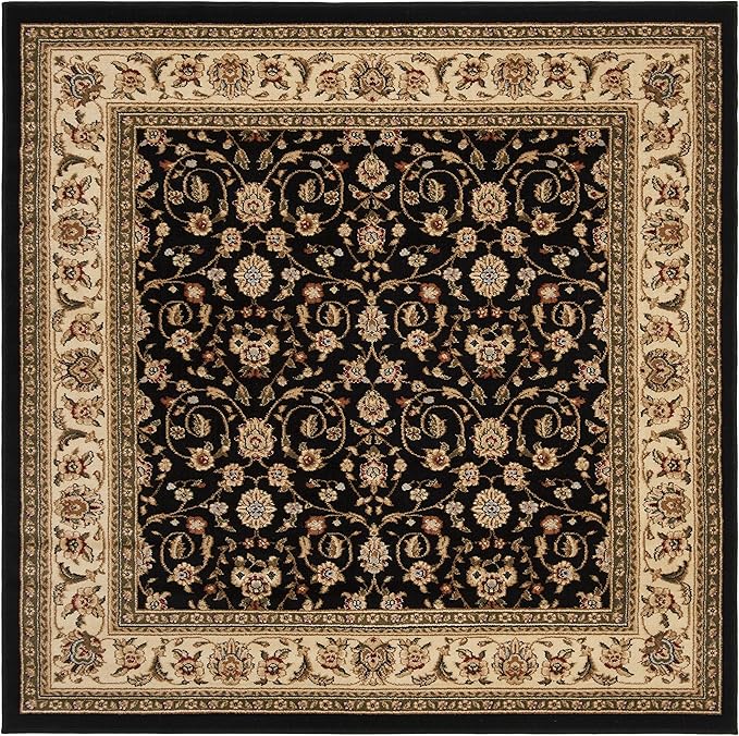 SAFAVIEH Lyndhurst Collection Area Rug - 8' Square, Black & Ivory, Traditional Oriental Design, Non-Shedding & Easy Care, Ideal for High Traffic Areas in Living Room, Bedroom (LNH316B)