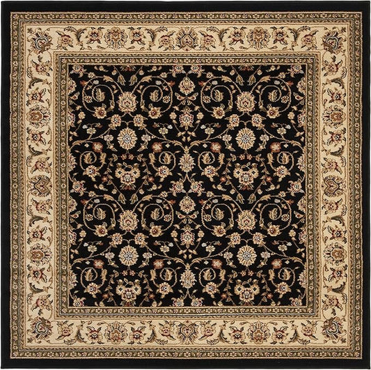 SAFAVIEH Lyndhurst Collection Area Rug - 8' Square, Black & Ivory, Traditional Oriental Design, Non-Shedding & Easy Care, Ideal for High Traffic Areas in Living Room, Bedroom (LNH316B)