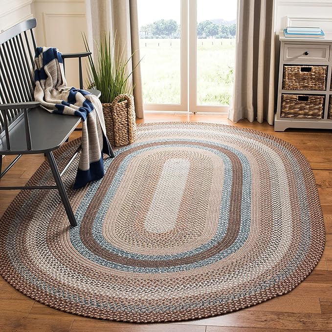 SAFAVIEH Washable Rug Outdoor Braided Collection - 6' x 9' Oval, Brown & Multi, Handmade & Reversible, Non-Shedding & Easy to Clean, Ideal for Patio, Backyard, Mudroom (BRD313A)