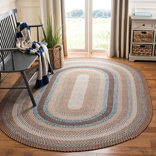 SAFAVIEH Washable Rug Outdoor Braided Collection - 6' x 9' Oval, Brown & Multi, Handmade & Reversible, Non-Shedding & Easy to Clean, Ideal for Patio, Backyard, Mudroom (BRD313A)