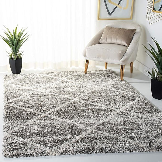 SAFAVIEH Hudson Shag Collection Accent Rug - 4' x 6', Distressed Grey & Ivory, Non-Shedding & Easy Care, 2-inch Thick Ideal for High Traffic Areas in Entryway, Living Room, Bedroom (SGH281K)