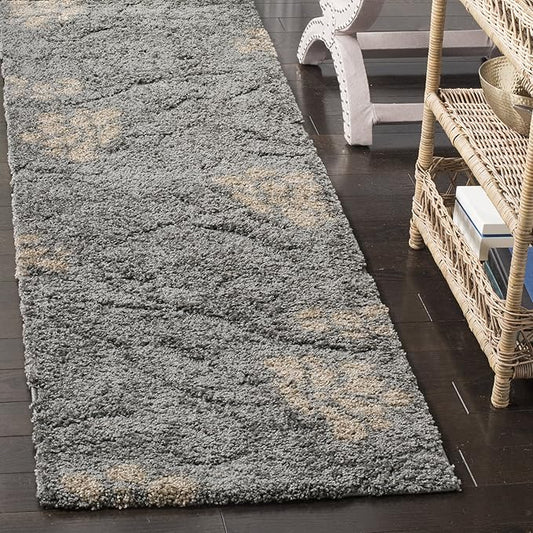 SAFAVIEH Florida Shag Collection Runner Rug - 2'3" x 11', Grey & Beige, Floral Design, Non-Shedding & Easy Care, 1.2-inch Thick Ideal for High Traffic Areas in Living Room, Bedroom (SG464-8013)