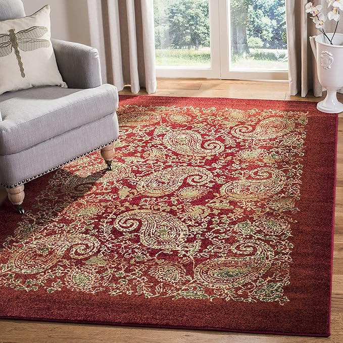 SAFAVIEH Lyndhurst Collection Area Rug - 8' x 11', Red & Multi, Traditional Paisley Design, Non-Shedding & Easy Care, Ideal for High Traffic Areas in Living Room, Bedroom (LNH224B)