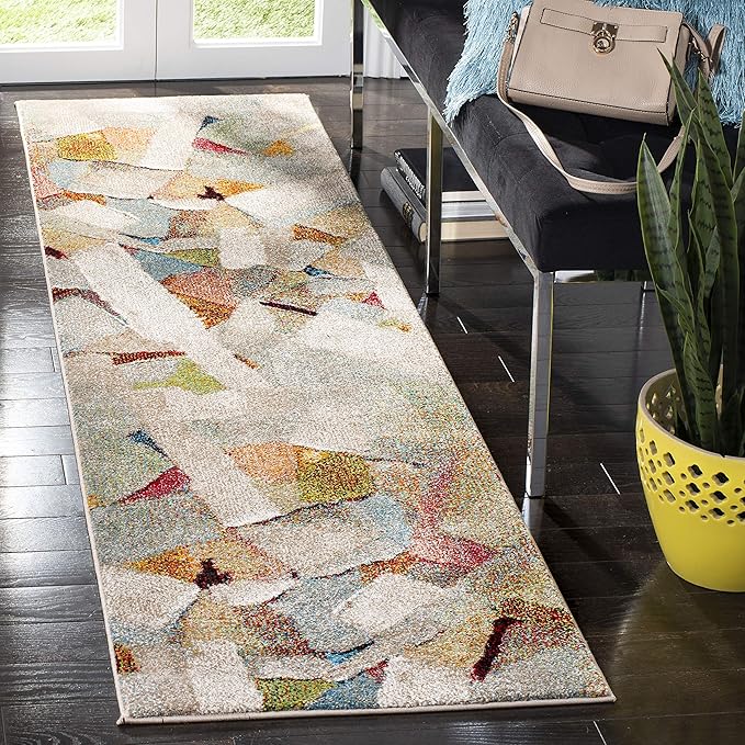 SAFAVIEH Porcello Collection Runner Rug - 2'3" x 6', Grey & Multi, Modern Abstract Design, Non-Shedding & Easy Care, Ideal for High Traffic Areas in Living Room, Bedroom (PRL6937B)