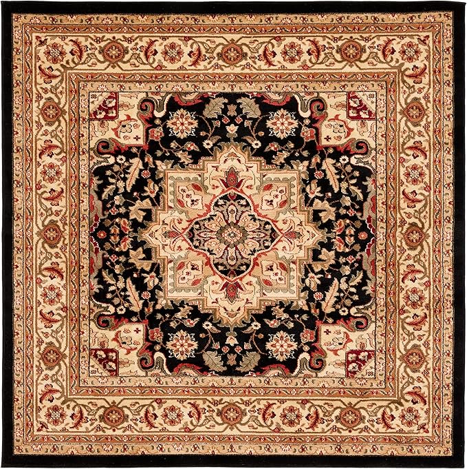 SAFAVIEH Lyndhurst Collection Area Rug - 6' Square, Black & Beige, Traditional Oriental Design, Non-Shedding & Easy Care, Ideal for High Traffic Areas in Living Room, Bedroom (LNH330Z)