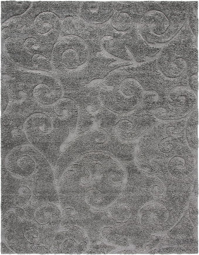 SAFAVIEH Florida Shag Collection Area Rug - 9'6" x 13', Grey, Scroll Design, Non-Shedding & Easy to Clean, High-Low Plush Pile, Ideal for Living Room, Bedroom, Dining Space (SG455-8013)