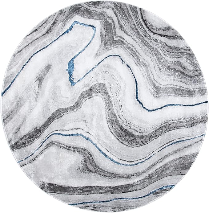 SAFAVIEH Craft Collection Area Rug - 9' Round, Grey & Blue, Modern Abstract Design, Ideal for High Traffic Areas in Living Room, Bedroom, Dining (CFT819N-9R)