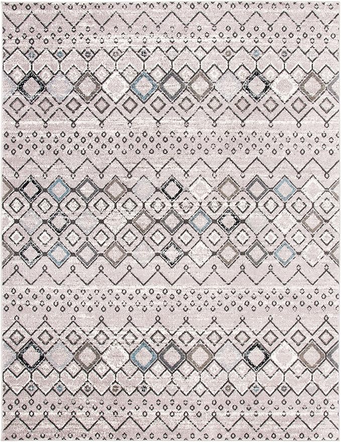 SAFAVIEH Amsterdam Collection Area Rug - 10' x 14', Light Grey & Brown, Moroccan Boho Design, Non-Shedding & Easy Care, Ideal for High Traffic Areas in Living Room, Bedroom (AMS108F)