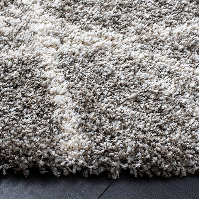 SAFAVIEH Hudson Shag Collection Area Rug - 4' Round, Distressed Grey & Ivory, Trellis Design, Non-Shedding & Easy Care, 2-inch Thick Ideal for High Traffic Areas in Living Room, Bedroom (SGH281K)