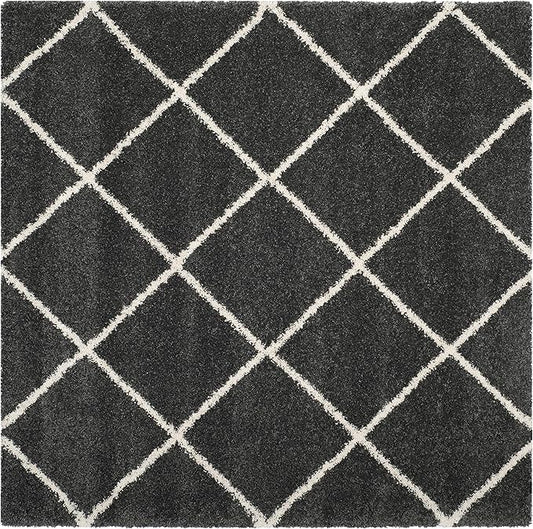 SAFAVIEH Hudson Shag Collection Area Rug - 5' Square, Dark Grey & Ivory, Modern Trellis Design, Non-Shedding & Easy Care, 2-inch Thick Ideal for High Traffic Areas in Living Room, Bedroom (SGH281G)