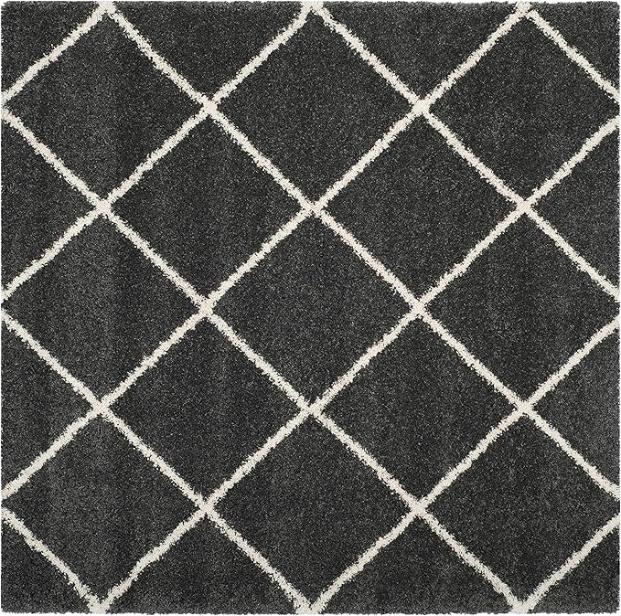 SAFAVIEH Hudson Shag Collection Area Rug - 7' Square, Dark Grey & Ivory, Modern Trellis Design, Non-Shedding & Easy Care, 2-inch Thick Ideal for High Traffic Areas in Living Room, Bedroom (SGH281G)