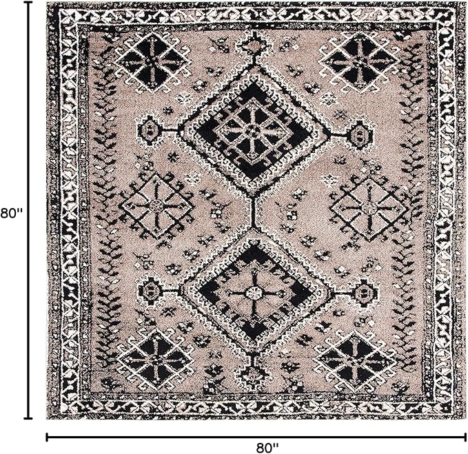 SAFAVIEH Vintage Hamadan Collection Area Rug - 6'7" Square, Brown & Black, Oriental Distressed Design, Non-Shedding & Easy Care, Ideal for High Traffic Areas in Living Room, Bedroom (VTH293T)
