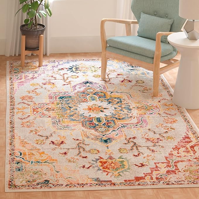 SAFAVIEH Crystal Collection Accent Rug - 3' x 5', Light Blue & Grey, Medallion Distressed Design, Non-Shedding & Easy Care, Ideal for High Traffic Areas in Entryway, Living Room, Bedroom (CRS501M)