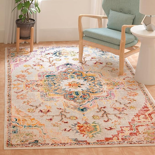 SAFAVIEH Crystal Collection Accent Rug - 3' x 5', Light Blue & Grey, Medallion Distressed Design, Non-Shedding & Easy Care, Ideal for High Traffic Areas in Entryway, Living Room, Bedroom (CRS501M)